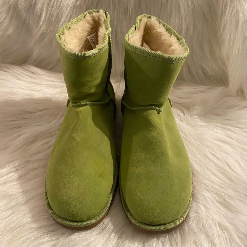 So Ankle‎ Boots Women’s Size 9 Med Leather Faux Fur Green Slip On Booties